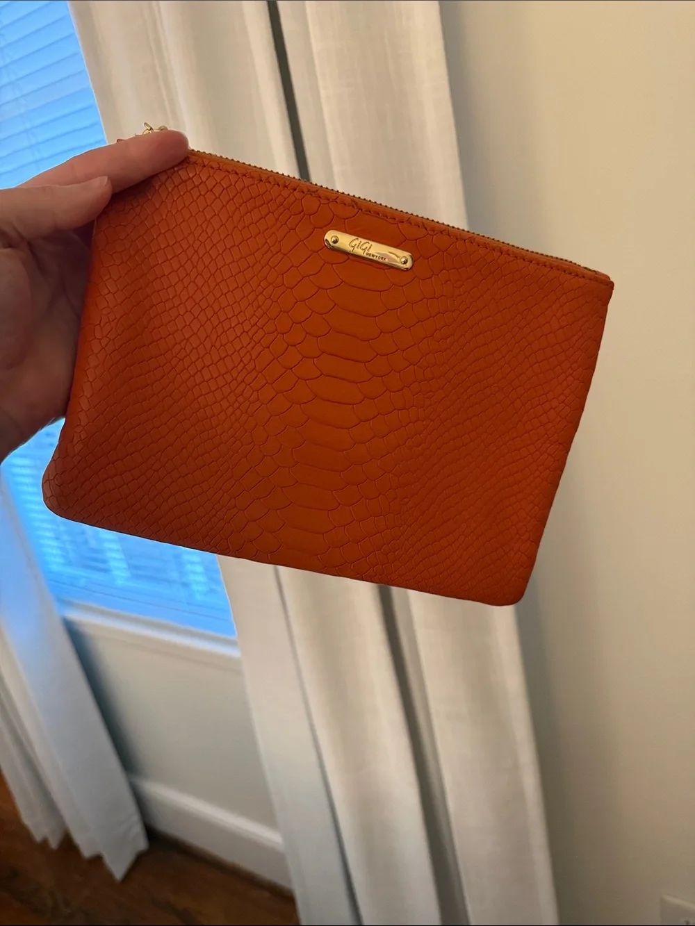 GiGi New York Uber Clutch Orange Python-Texture w/ Tassel